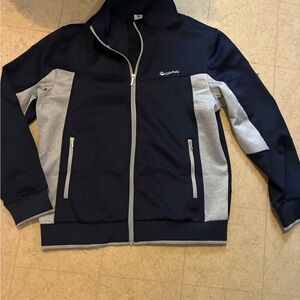 Men's Casual Athletic Long Sleeve full Zip Running blue/gray Jacket size Large